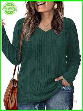 Plus Size Long Sleeve V Neck Tunic Sweater Top